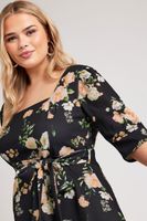 yours london top negro floral escote cuadrado mujer curvy y tallas grandes yours london
