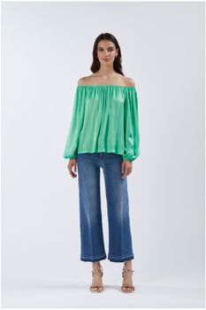 blusa con escote elástico mint s