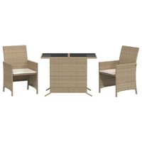 3 uds sillas y mesita de jardin  silla de exterior  sillon jardin ratan sintetico cojin beige