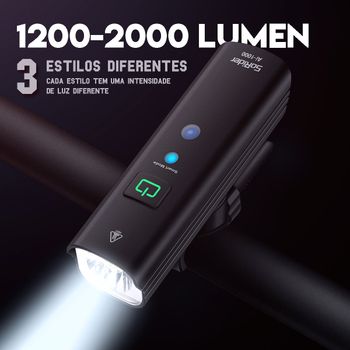 Luz Delantera para Bicicleta CYCLAMI BR 2000 AI, 1200 Lúmenes, Alta Luminosidad, Multifunción, Seguridad para Ciclismo de Carretera y MTB