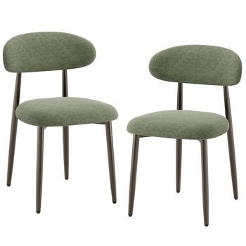Set De 2 Sillas De Comedor Smartue Tapizadas En Tela Respaldo Curvo 55x56x82 Verde