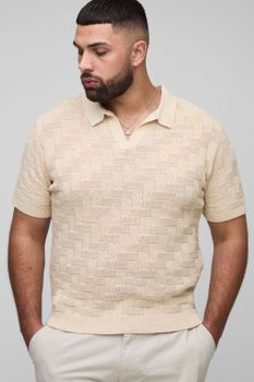 Polo Plus Oversize De Croché Con Corte Recto, Beige