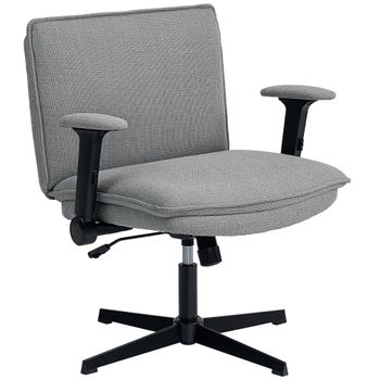 HOMCOM Silla de Oficina Piernas Cruzadas con Reposabrazos Abatible Asiento Ancho sin Ruedas Altura Ajustable Giratoria Gris   Aosom España