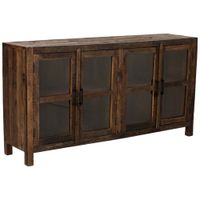 aparador de madera artesanal de 4 puertas marron 170x40x90h cm