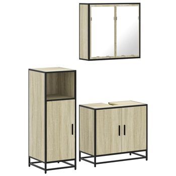 Set De Mueble De Baño | Armarios De Baño 3 Uds Madera Contrachapada Roble Sonoma