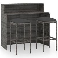 conjunto muebles de bar para jardin 3 uds  mesa y sillas y cojines gris