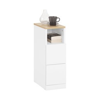 Mesa Estrecha Auxiliar Mesita De Noche Con 1 Estante Abierto Y 2 Cajones Mesita Para Salón Comedor Dormitorio Con 1 Puerta Blanco Y Madera 20 X 35 X 60 Cm Fbt149-wn Sobuy Es