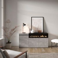 aparador efecto madera cemento 150x35x75cm chimenea efecto fuego