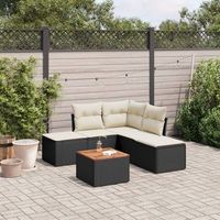set de sofas de jardin 6 uds  conjunto mueble jardin mesa y sillas y cojines ratan sintetico negro cfw73595