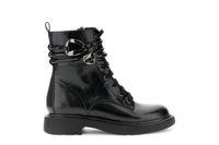 botines con cordones efecto piel arrugada brillante black