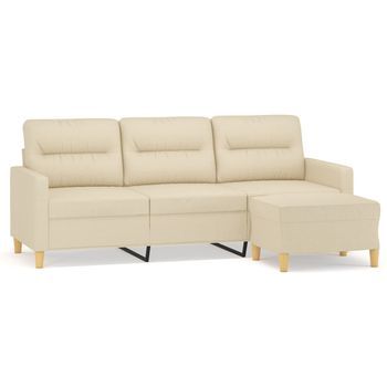 Sofá De 3 Plazas Con Taburete De Tela Crema 180 Cm Vidaxl