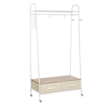Perchero metálico con ruedas 99x47x185cm blanco y beige