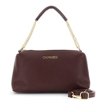 clutch de piel martelé con asa de cadena y bandolera wine