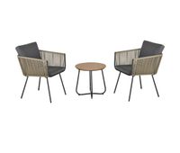outsunny conjunto de muebles de jardin juego de 3 piezas muebles de ratan 1 mesa redonda y 2 sillas butaca con cojines acolchados para balcon terraza acero caqui y gris
