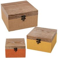 set 3 cajas marron naranja y amarillo