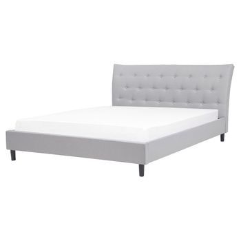Cama Tapizada Gris Claro 160 X 200 Cm Con Somier Y Cabecero Acolchado Saverne
