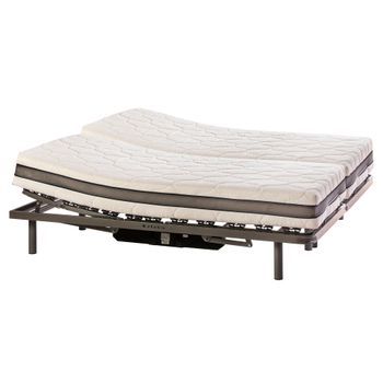 Cama Articulada Eléctrica Doble Emparejada De Matrimonio Con Colchón Hapi - 150cm X 190cm - Mando Con Cable