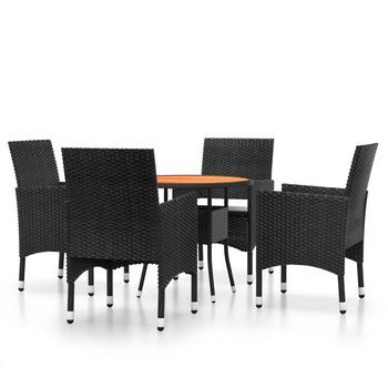 Conjunto Comedor Jardin Para Jardín 5 Uds | Mueble Jardin Mesa Y Sillas Ratán Sintético Negro