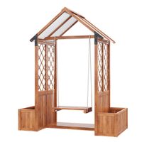 macetero con enrejado y columpio para jardin patio terraza para plantas trepadoras 142x70x163 cm marron