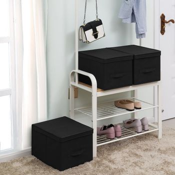 3 cajas plegables con tapas de tela de color negro