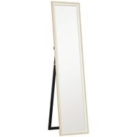 homcom espejo de cuerpo entero espejo de pie o de pared con marco de mdf y soporte 157x37 cm blanco y natural   aosom espana