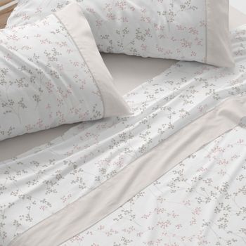 Juego De Sábanas 50% Algodón Diseño Floral Lavanda 150 X 190/200 Cm - Greige - Burrito Blanco