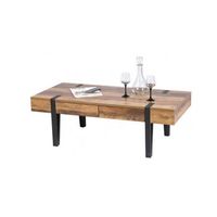 mesa baja lovy - madera con patas de metal 2 cajones