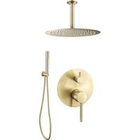 conjunto de ducha empotrada techo monomando sligo oro cepillado  o 25cm dorado
