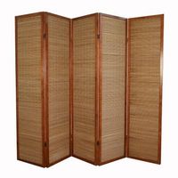 biombo de 5 paneles marron en madera y bambu 220x175 cm par06068