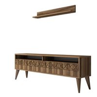 mueble tv con estante line nogal