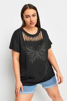 yours top negro de algodon con mariposa de tachas mujer curvy y tallas grandes yours