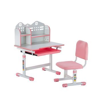 Conjunto De Escritorio Y Silla Rosa Para Niño Con Ajuste Ergonómico Y Amplio Espacio Para Materiales Escolares Tekmaquinas