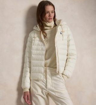 Polo Ralph Lauren para mujer. 211958932003 Chaqueta con capucha plegable y resistente al agua blanco (XL), Casual, Sostenible, Nylon recicla