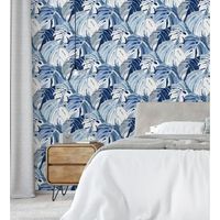 papel pintado vinilico ecologico hojas tropicales azules - tropical island 680772 de gaulan - rollo de 10 m x 053 m