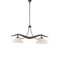 bilbao - lampara de hierro lacado en negro con decoracion efecto oxido y difusores de cristal d 30 blanco y ambar 2 luces l 89 x 30