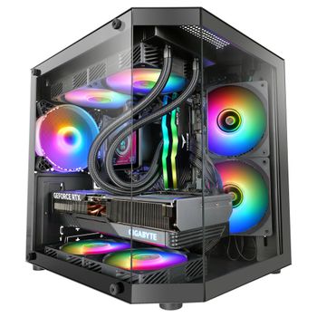 Mars Gaming MC-3TLITE, Caja Gaming MicroATX, Triple Cristal Templado Continuo, Ventilador FRGB Trasero 120mm, Estructura de Doble Cámara, Minitorre PC Compacta con Amplia Capacidad Interna, Caja PC