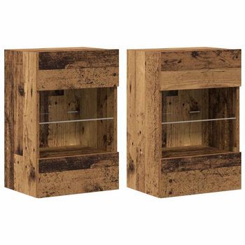 Muebles Tv Pared Con Luces Led 2 Uds | Mueble De Salón | Mesa De Tv Envejecida 40x30x60,5cm