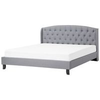 cama doble tapizada gris 180 x 200 cm con somier y cabecero acolchado bordeaux