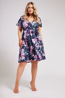yours london vestido azul marino de rosas escote cruzado mujer curvy y tallas grandes yours london