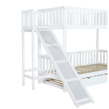Cama Litera Con Cama Deslizante, Cama Infantil Con Barandillas De Seguridad, Tobogán Y Estantes, 4 Escalones Rectos, Madera De Pino + Mdf, Blanco, 90x200/190 Cm, Resistente, Fsc Certificado