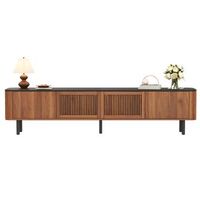 mueble para tv moderno 190 cm con puertas de rejilla patas de hierro mdf y pb nogal y negro
