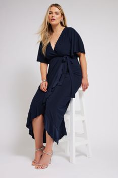 Yours London Vestido Cruzado Negro, Mujer Curvy Y Tallas Grandes, Yours London