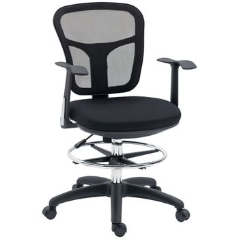 Vinsetto Silla de Dibujo Ergonómica de Malla Giratoria con Reposabrazos y Reposapiés Ajustable 59x59x95-115 cm Negro   Aosom España