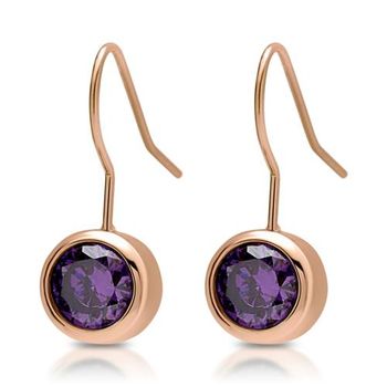 Pendientes de acero chapado en oro rosa circonita violeta