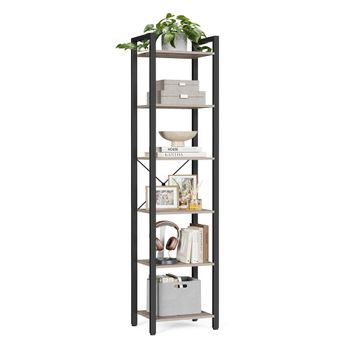 Librería de 6 Niveles Marrón Rústico y Negro, Greige + Negro