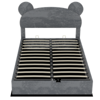 cama tapizada infantil 140x200 - cabecero de dibujos animados almacenamiento con piston - gris