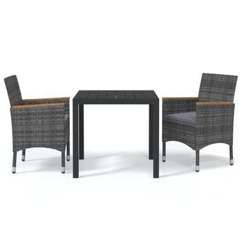 Juego Muebles Jardín 3 Uds | Conjunto De Comedor Con Cojines Ratán Sintético Gris