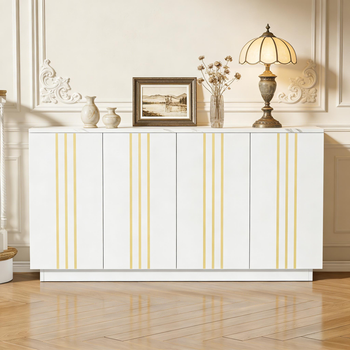 Aparador - Mueble De Salón - Tablero De Partículas - Blanco Y Dorado (140x35x70cm)