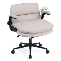 costway silla oficina piernas cruzada reposabrazos abatibles altura ajustable respaldo ancho asiento acolchado 5 ruedas para estudio salon beige