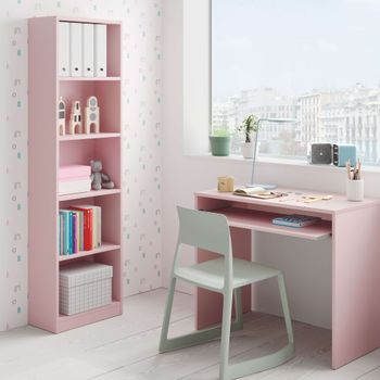 Pack Estudio Juvenil Infantil I-joy Color Rosa Habitación Dormitorio Estilo Moderno (escritorio + Estantería)